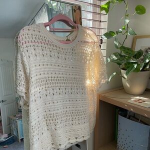 Universal Thread Boho Cream Open-Weave Short Sleeve Top